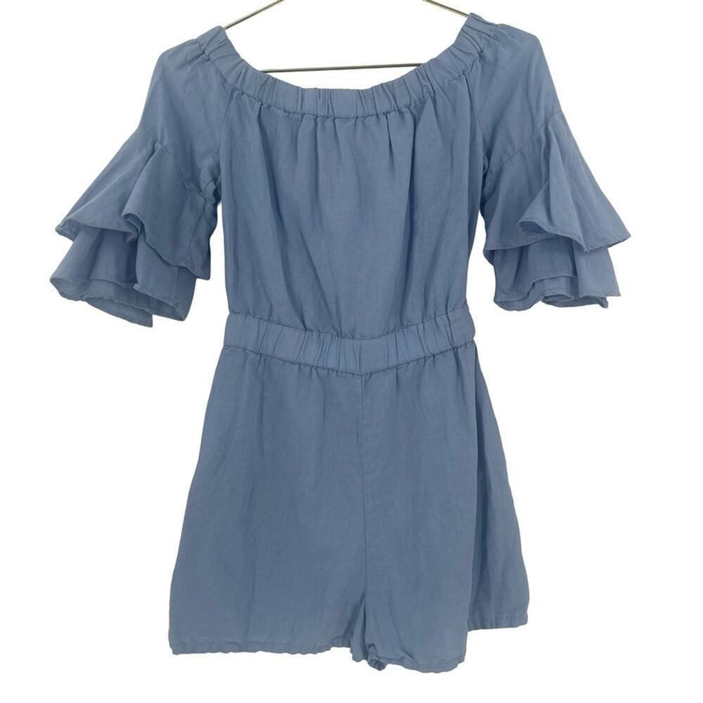 Zara off the shoulder romper jumpsuit baby blue small - Picture 3 of 7